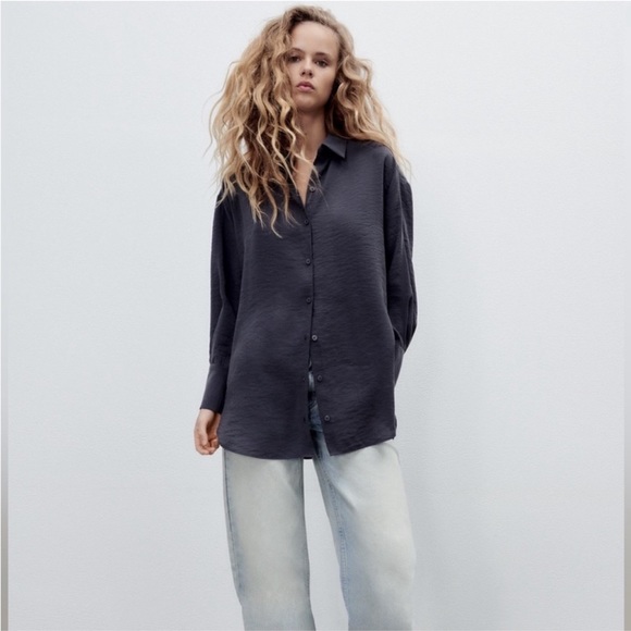 Zara Oversized Button Up in Color Gray, Size Large - Picture 4 of 7